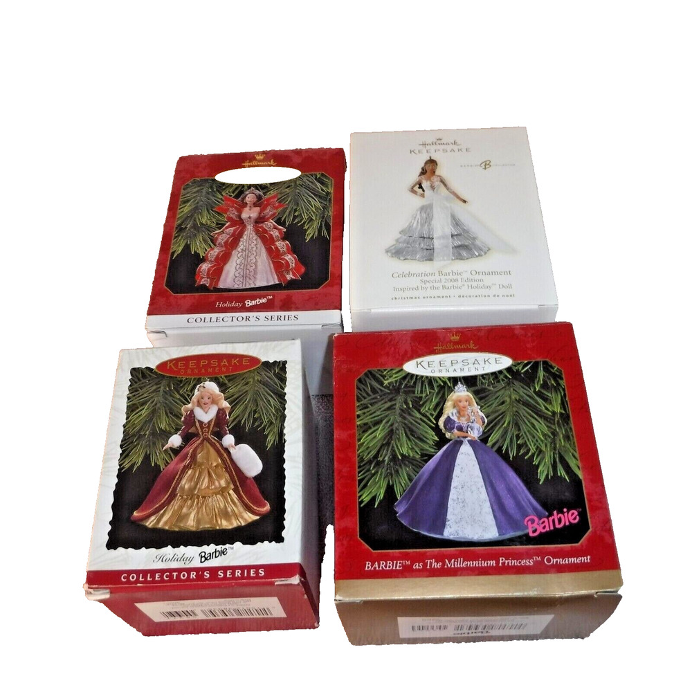 BARBIE HALLMARK KEEPSAKE CHRISTMAS‎ ORNAMENTS lot of 4 1996-2008